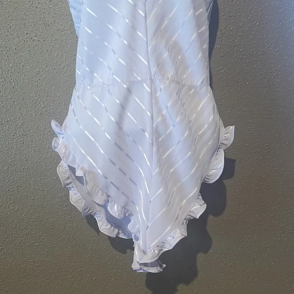 Vintage Barbizon Sheer Lavender Jacquard Stripe Ruffle Trim Teddy